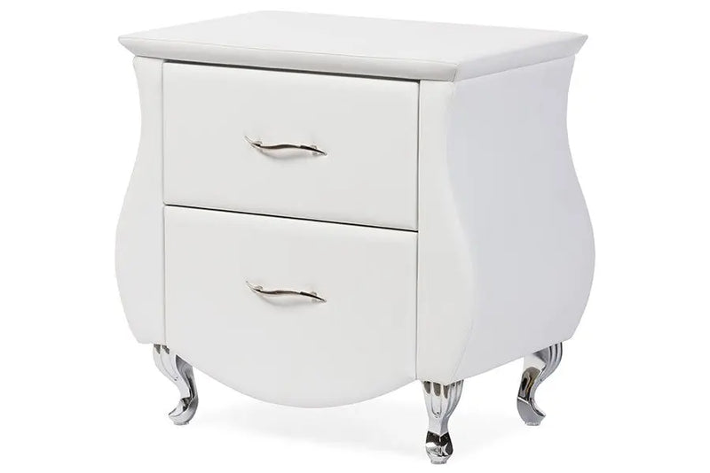 Erin Modern and Contemporary White Faux Leather Upholstered Nightstand iHome Studio