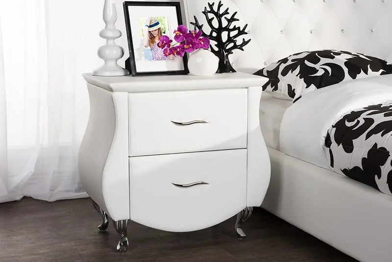 Erin Modern and Contemporary White Faux Leather Upholstered Nightstand iHome Studio
