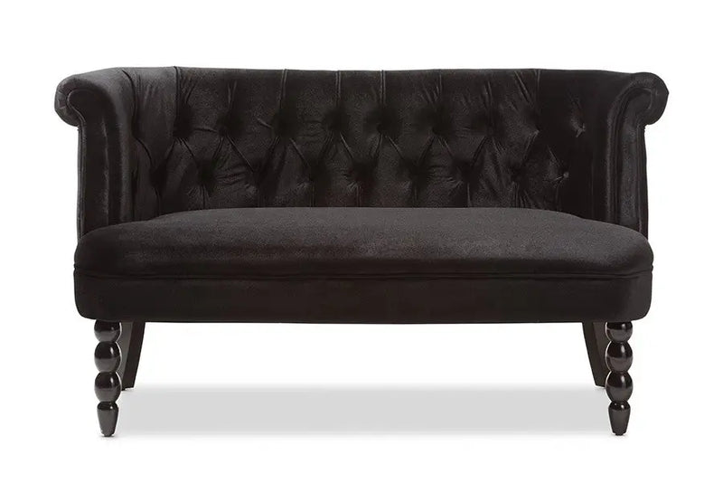 Flax Victorian Style Black Velvet Fabric Upholstered 2-seater Loveseat iHome Studio