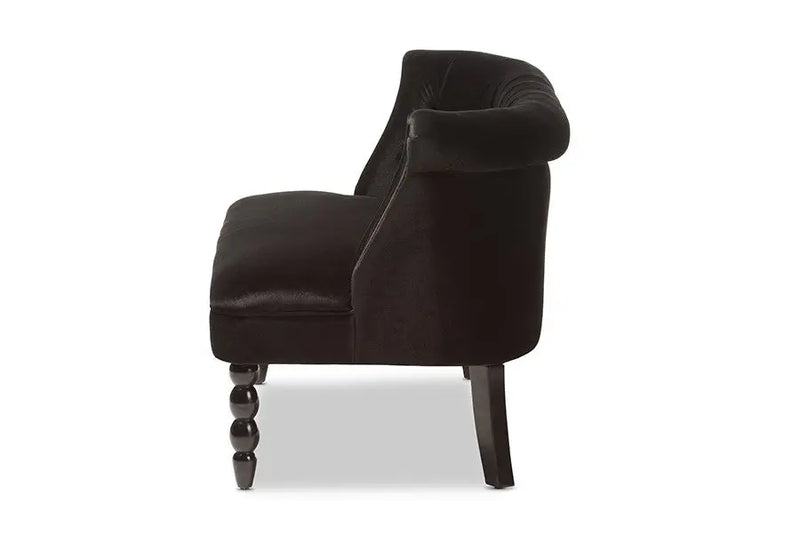 Flax Victorian Style Black Velvet Fabric Upholstered 2-seater Loveseat iHome Studio
