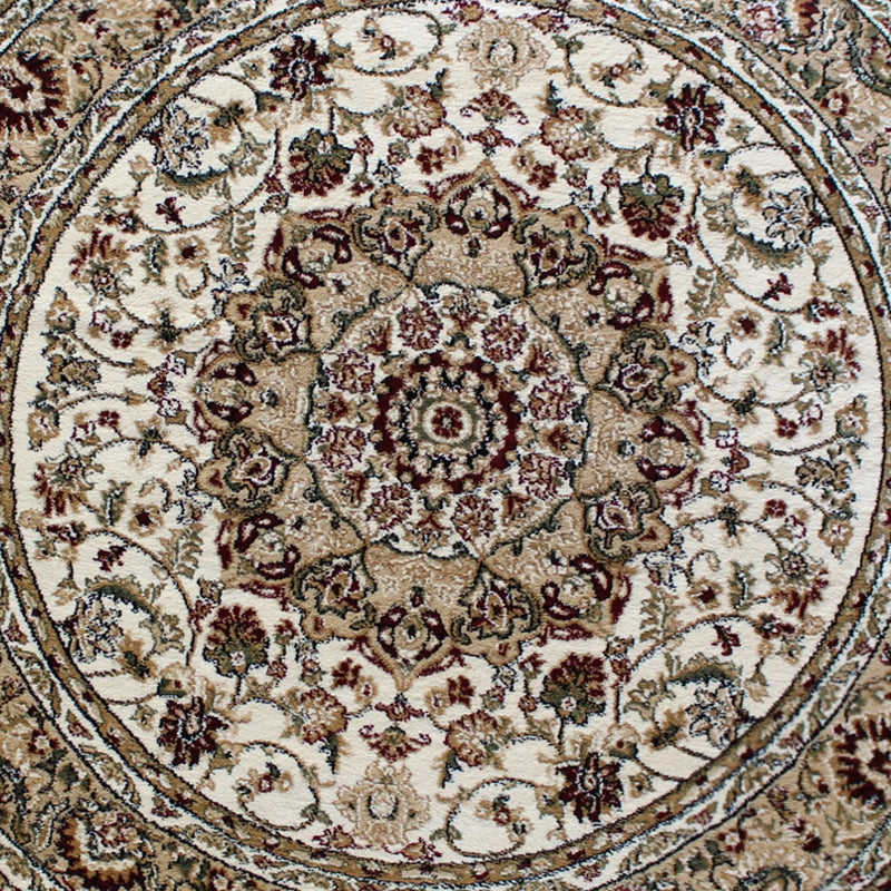Florence Collection Persian Style 5x5 Ivory Round Area Rug-Olefin Rug with Jute Backing iHome Studio