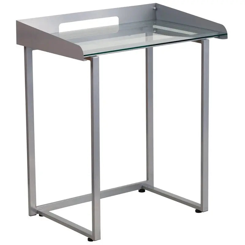 Forsan Computer Desk w/Clear Tempered Glass and Silver Frame iHome Studio