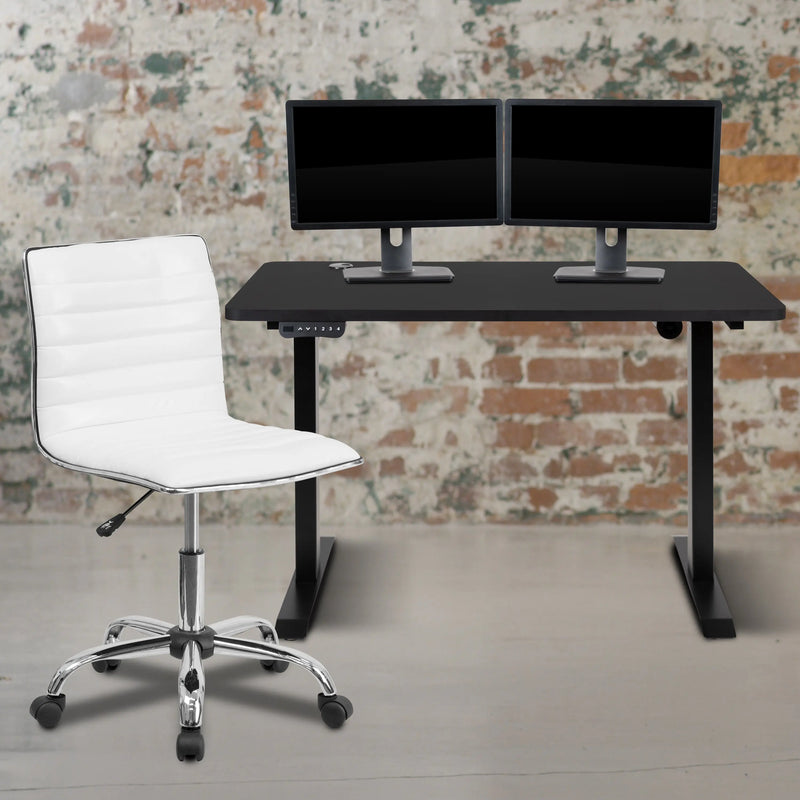 Hamlet 48" Black Electric Height Adjustable Standing Desk w/Armless White Ribbed Office Chair iHome Studio