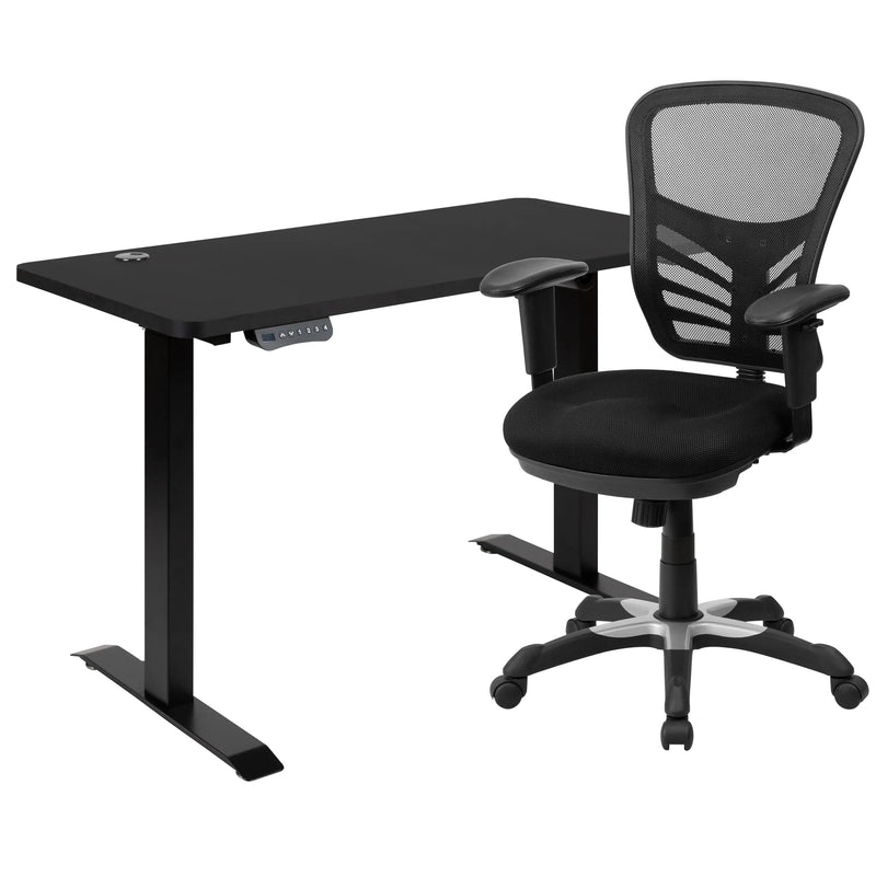 Hamlet 48" Black Electric Height Adjustable Standing Desk w/Black Mesh Office Chair iHome Studio