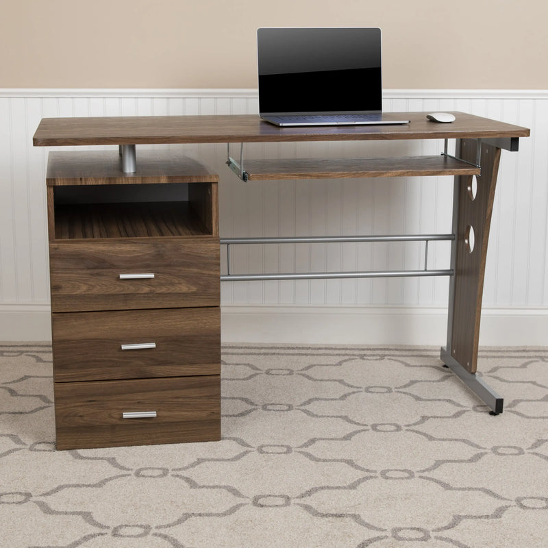 Hamlet Computer Desk w/Three Drawer Pedestal and Pull-Out Key Tray iHome Studio