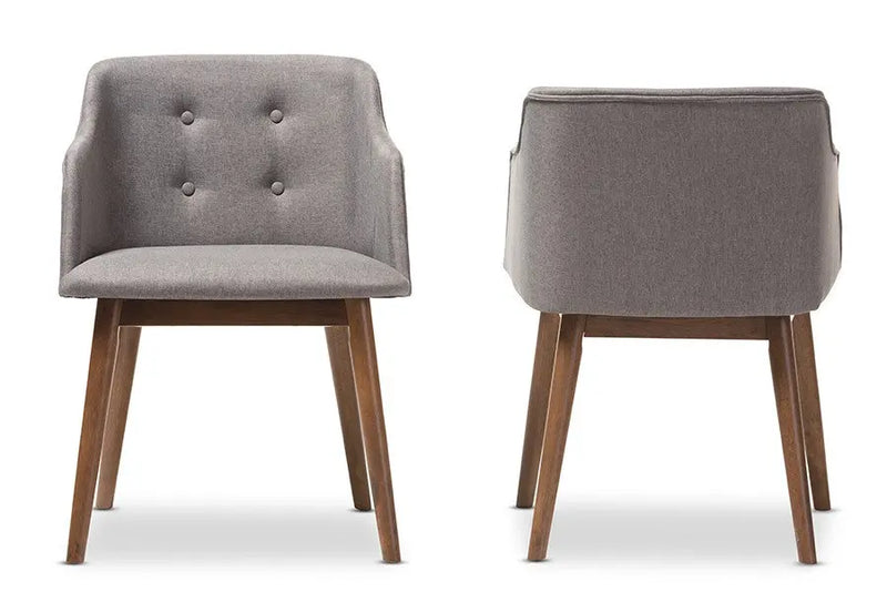 Harrison Grey Fabric and Walnut Brown Wood Button-Tufted 2 PCS-Living Room Accent Chair iHome Studio