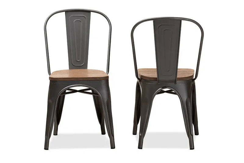 Henri Bamboo Seat w/Gun Metal-Finished Steel Stackable Dining Chair - 2pcs iHome Studio