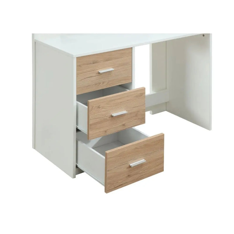 Jaxson Twin Loft Bed w/Desk and Wardrobe, White & Oak iHome Studio