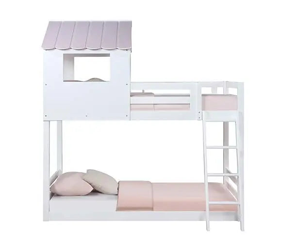 Jeffrey Twin/Twin Bunk Bed, White & Pink Finish iHome Studio