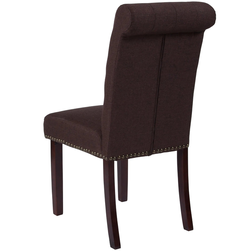 Joanne Brown Fabric Parsons Chair with Rolled Back, Nail Trim/Walnut Finish iHome Studio