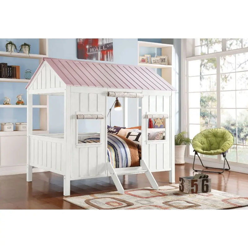 Johnny Cottage Full Bed, White & Pink iHome Studio