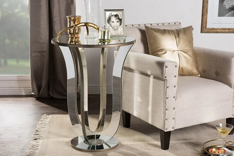 Kylie Hollywood Regency  Glamour Style Mirrored Accent Side Table iHome Studio