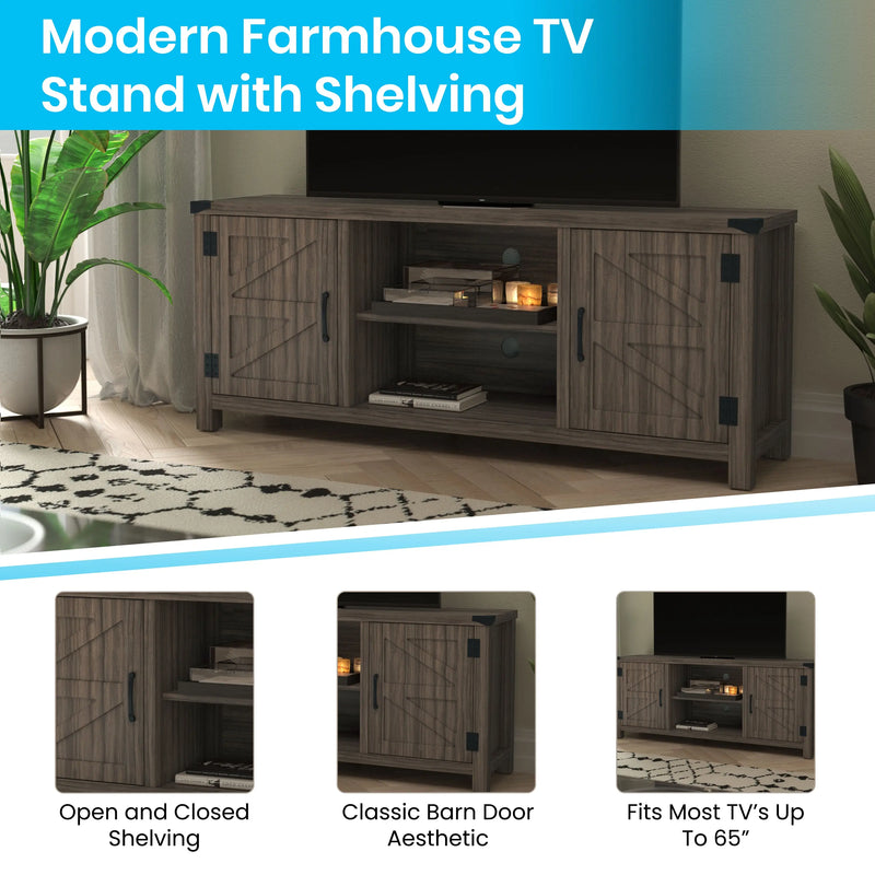 Larissa Farmhouse Barn Door TV Stand w/Adjustable Shelf iHome Studio