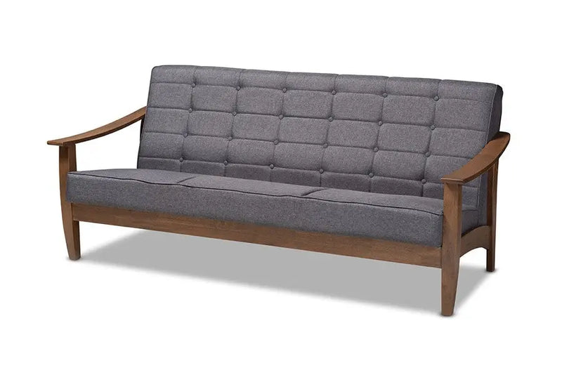 Larsen Gray Fabric Upholstered Walnut Wood Sofa iHome Studio