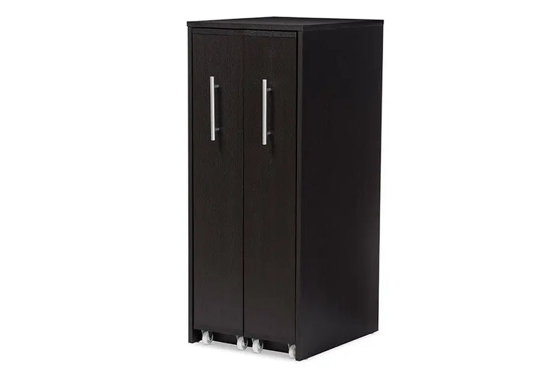 Lindo Dark Brown Wood Bookcase with Two Pulled-out Doors Shelving Cabinet iHome Studio