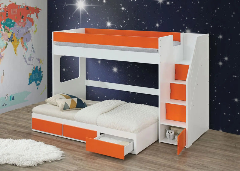 Loretta Twin Loft Bed, White & Orange iHome Studio