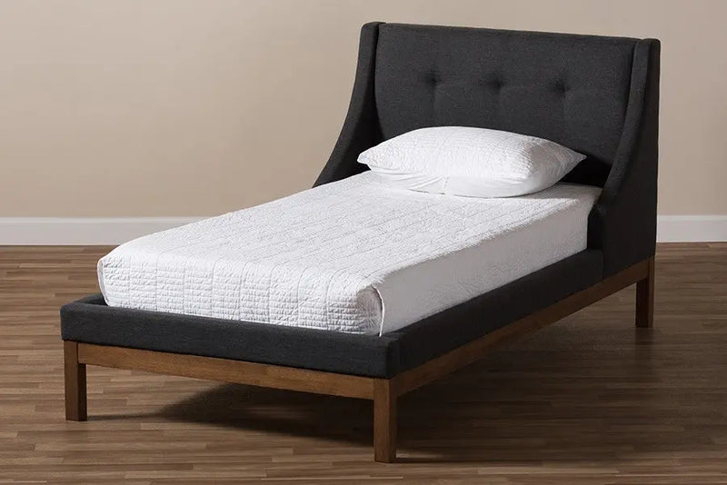 Louvain Dark Grey Fabric Upholstered Walnut Platform Bed (Twin) iHome Studio
