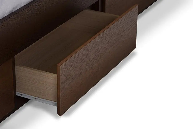 Macey Dark Grey Fabric Upholstered Walnut Storage Platform Bed (Queen) iHome Studio