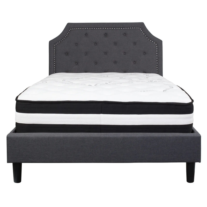 Madelyn Tufted Upholstered Platform Bed, Dark Gray w/Mattress (Full) iHome Studio