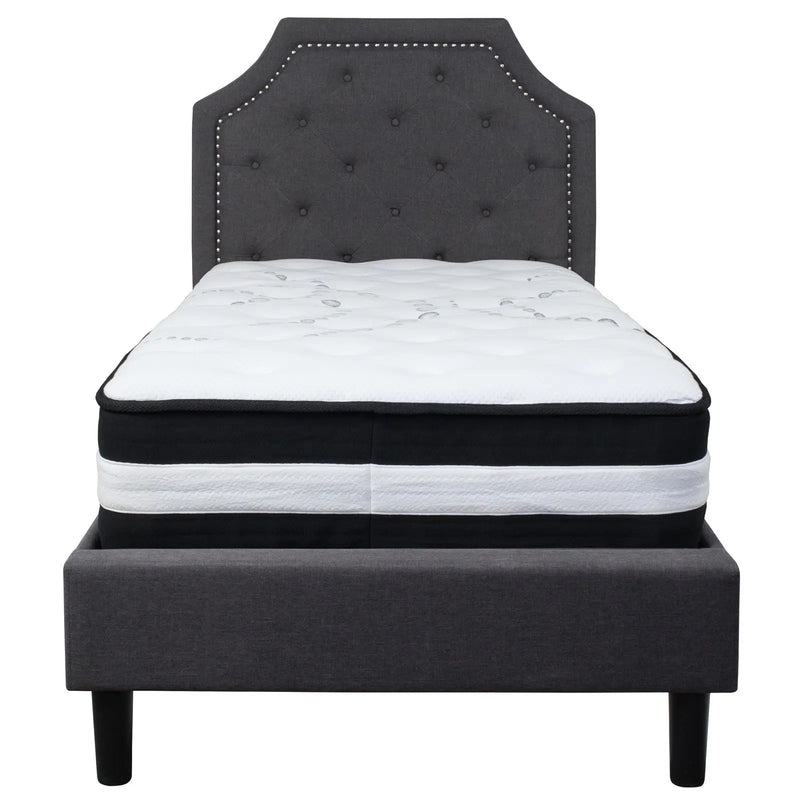 Madelyn Tufted Upholstered Platform Bed, Dark Gray w/Mattress (Twin) iHome Studio