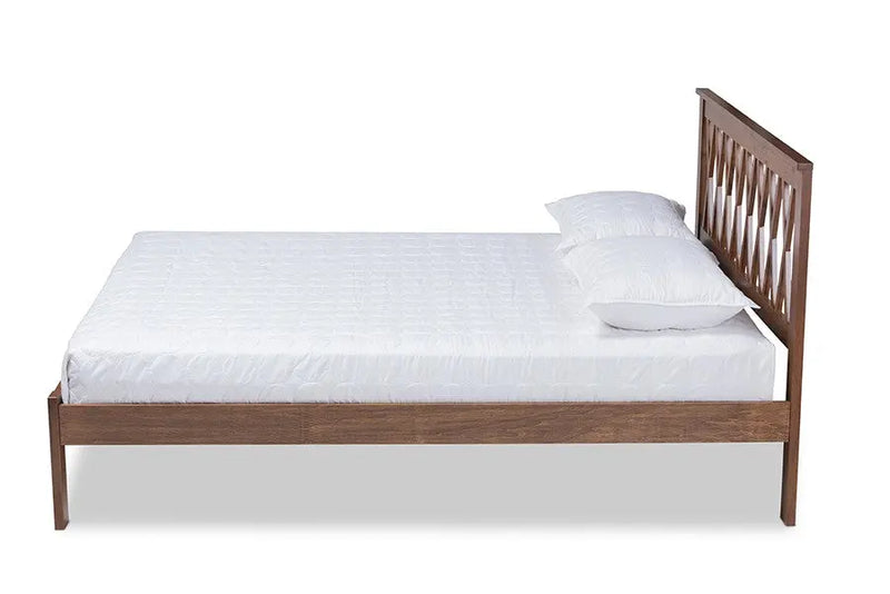 Malene Walnut Wood Platform Bed (Queen) iHome Studio