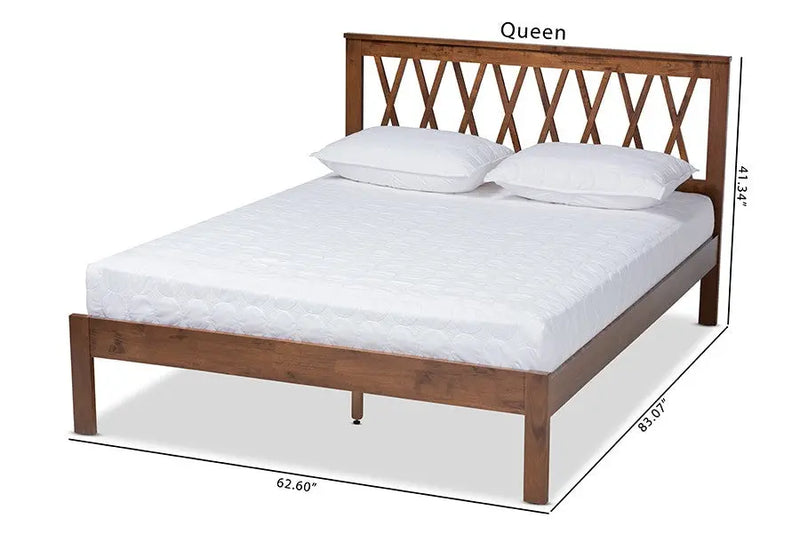 Malene Walnut Wood Platform Bed (Queen) iHome Studio