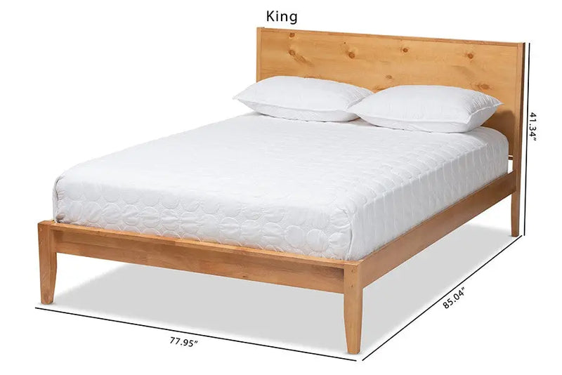 Marana Natural Oak , Pine Wood Platform Bed (Queen) iHome Studio