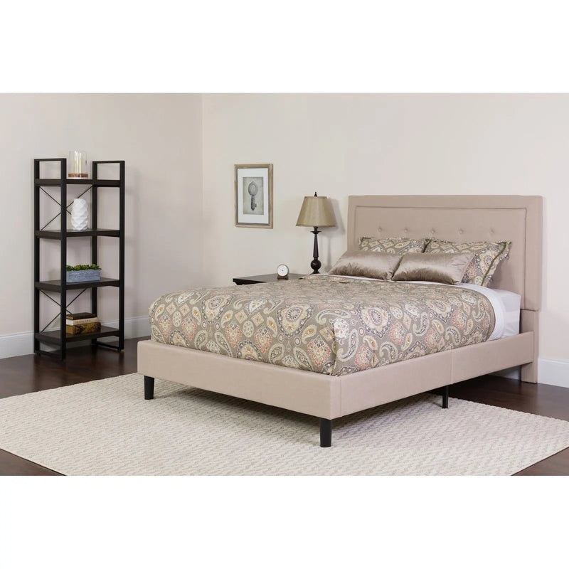 Marcelia Tufted Upholstered Platform Bed, Beige w/Mattress (Full) iHome Studio
