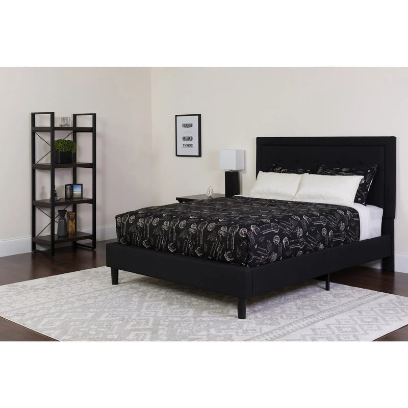Marcelia Tufted Upholstered Platform Bed, Black w/Mattress (Queen) iHome Studio