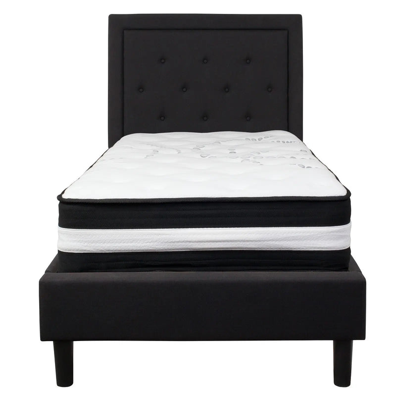 Marcelia Tufted Upholstered Platform Bed, Black w/Mattress (Twin) iHome Studio