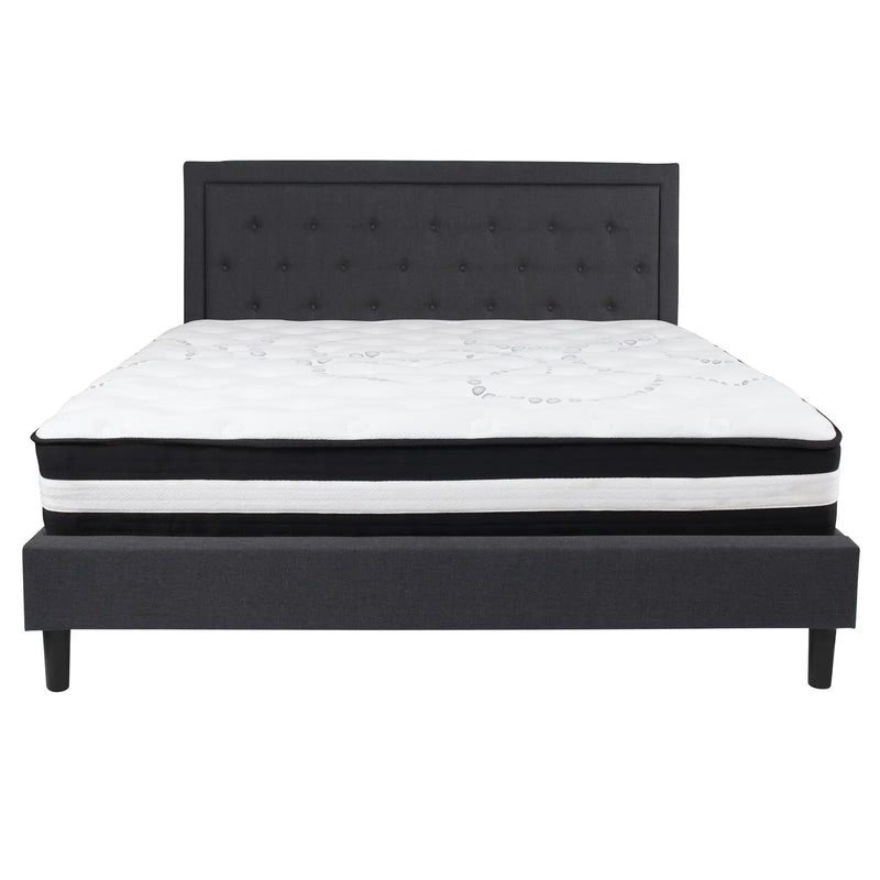 Marcelia Tufted Upholstered Platform Bed, Dark Gray w/Mattress (King) iHome Studio