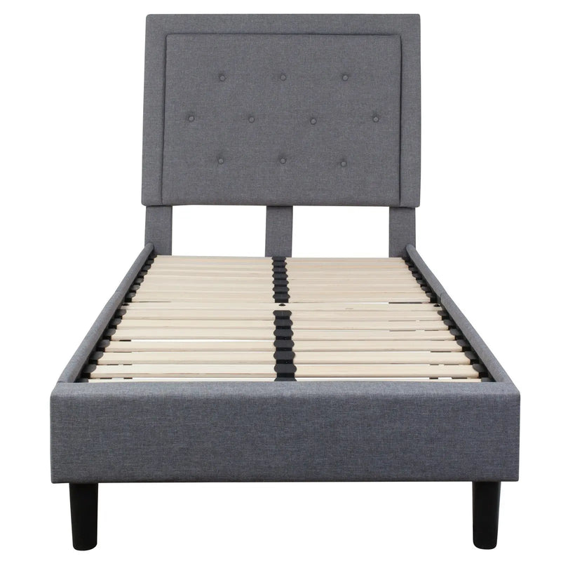 Marcelia Tufted Upholstered Platform Bed, Light Gray (Twin) iHome Studio