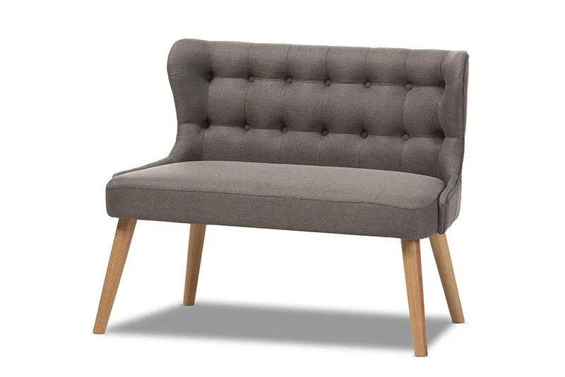 Melody Grey Fabric and Natural Wood Finishing 2-Seater Settee Bench iHome Studio
