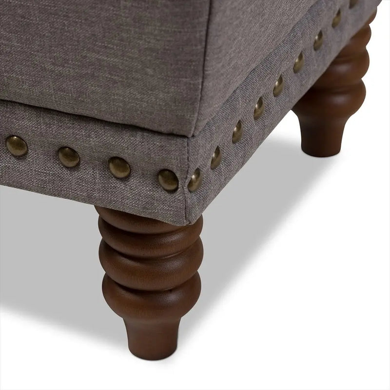 Michael Light Grey Fabric Upholstered Button-Tufted Storage Ottoman iHome Studio