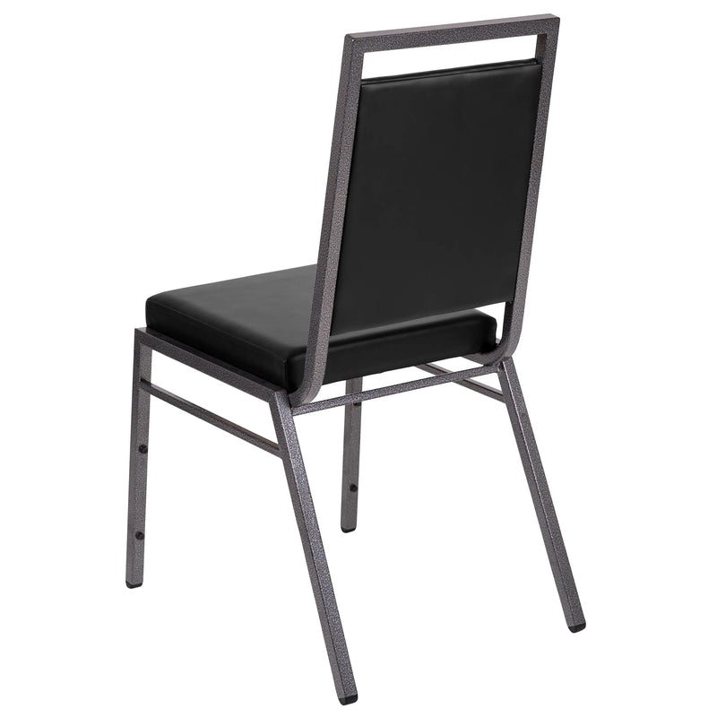 Murie Square Back Stacking Banquet Chair, Black Vinyl with Silver vein Frame iHome Studio