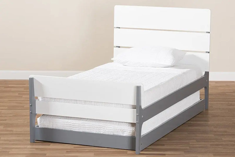 Nereida White and Grey-Finished Wood Trundle Bed (Twin) iHome Studio