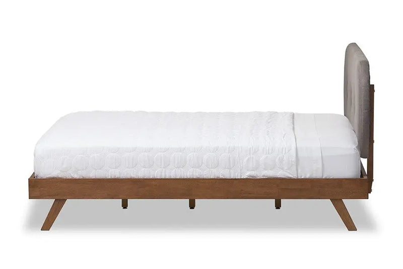 Penelope Solid Walnut Wood Grey Fabric Platform Bed w/Oval Headboard (Full) iHome Studio