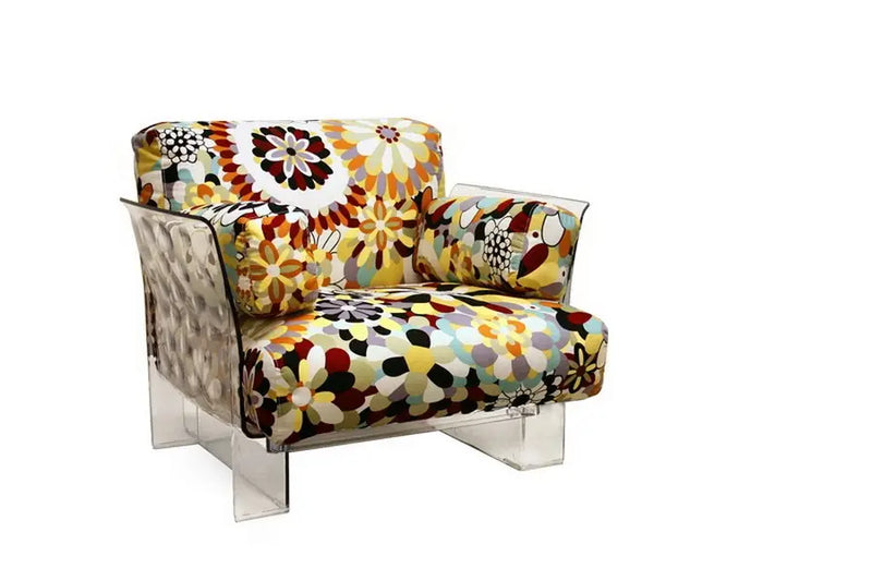 Pop Chair with Floral Pattern Cushions and Clear Acrylic Base iHome Studio
