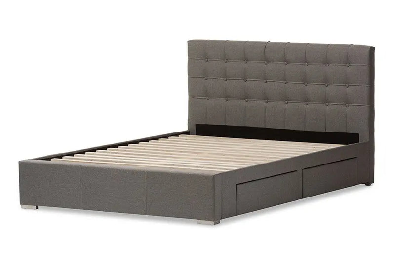 Rene Grey Fabric 4-drawer Storage Platform Bed w/Button Tufted Headboard (King) iHome Studio