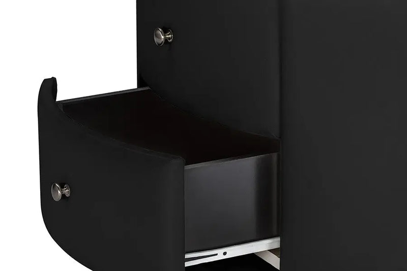 Ritchie Black Faux Leather Oval Upholstered Modern Nightstand iHome Studio