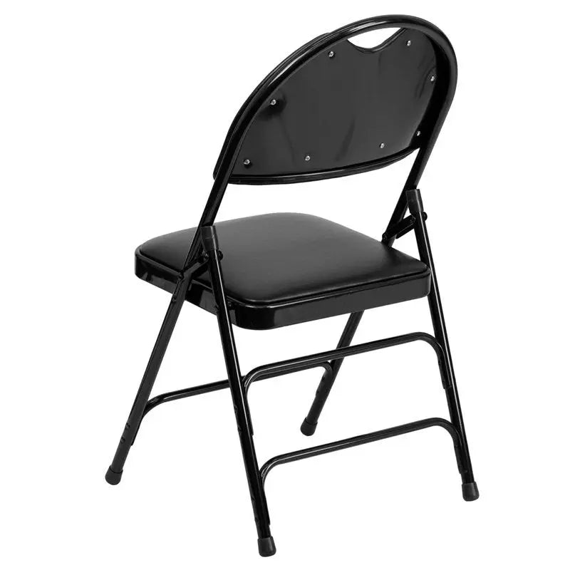 Rivera Metal Folding Chair, Black Vinyl Seat w/Carrying Handle Cutout Back iHome Studio