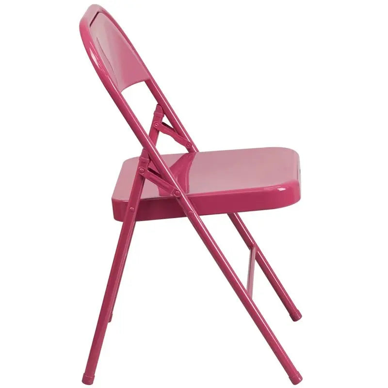 Rivera Metal Folding Chair, Fuschia, Triple Braced Frame iHome Studio