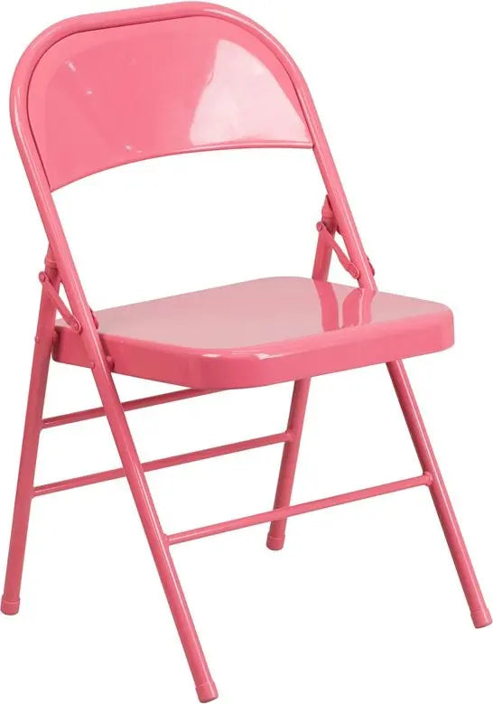 Rivera Metal Folding Chair, Pink, Triple Braced Frame iHome Studio
