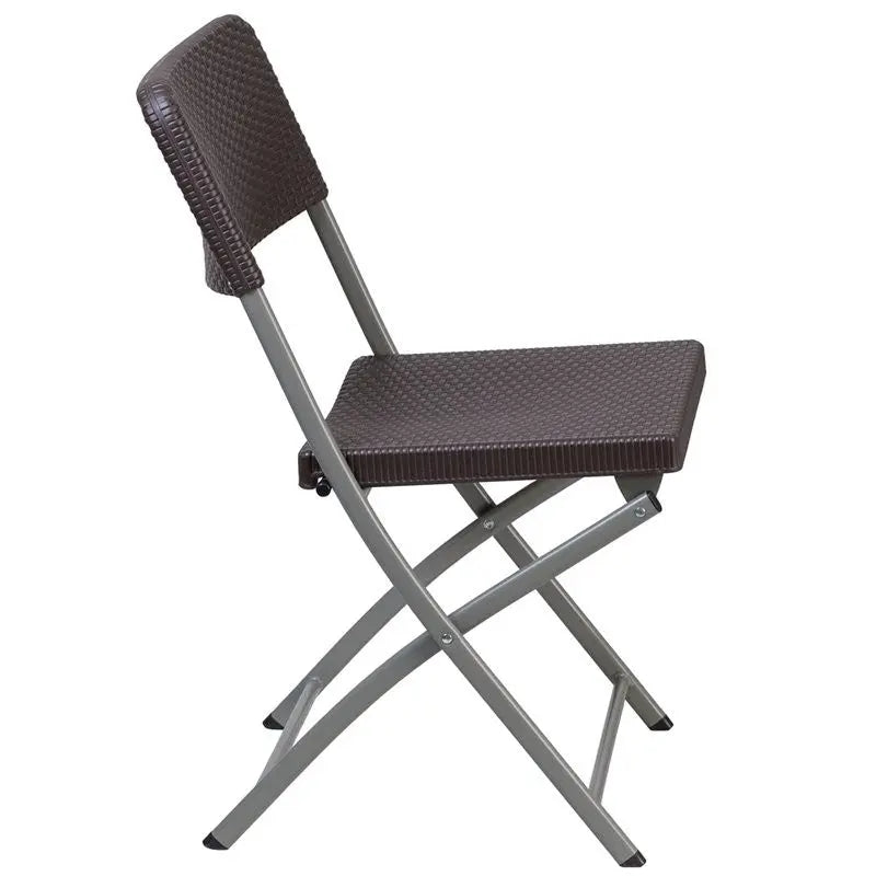 Rivera Plastic Folding Chair, Brown Rattan Seat and Back iHome Studio