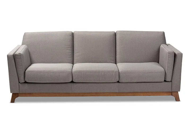 Sava Grey Fabric Upholstered Walnut Wood 3-Seater Sofa iHome Studio