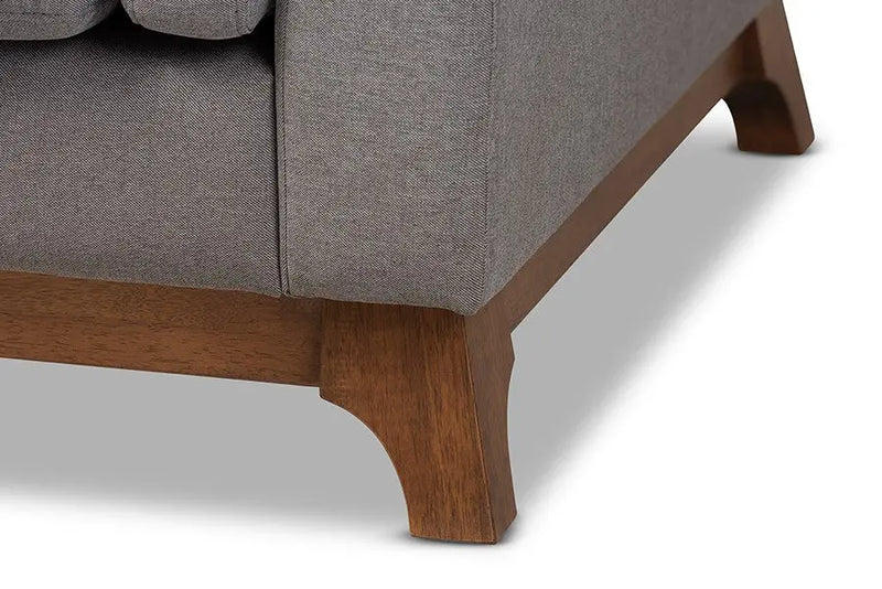 Sava Grey Fabric Upholstered Walnut Wood 3-Seater Sofa iHome Studio