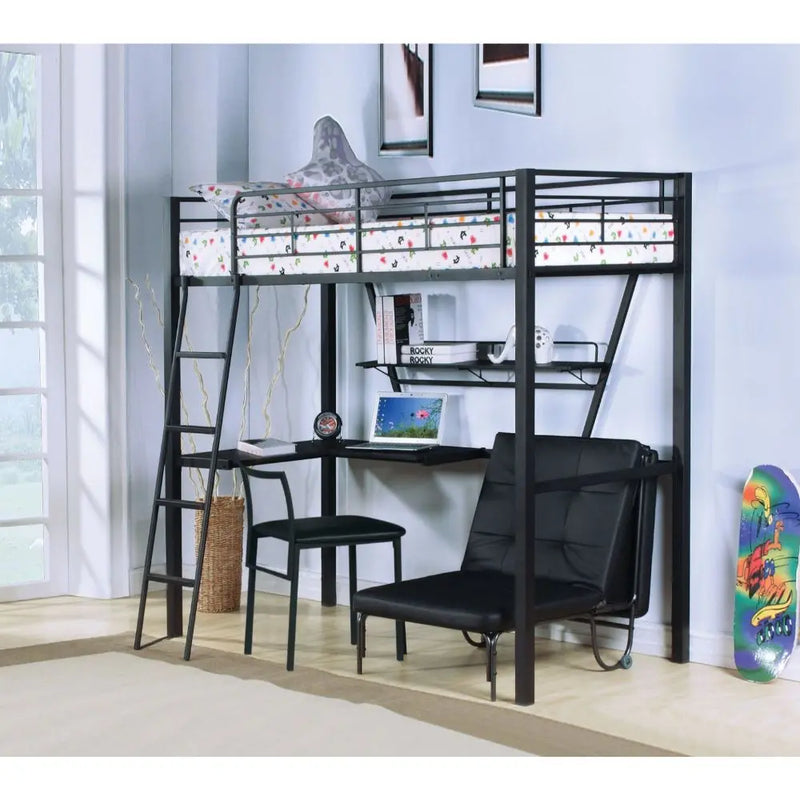 Sergio Twin Loft Bed w/Desk, Silver & Black iHome Studio