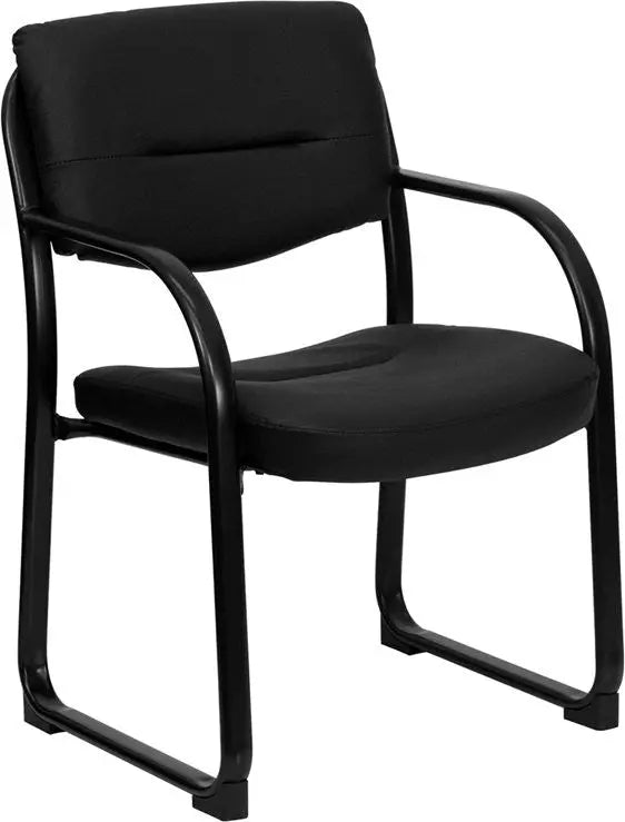 Silkeborg Black Leather Executive Side Reception/Guest Chair w/Sled Base iHome Studio