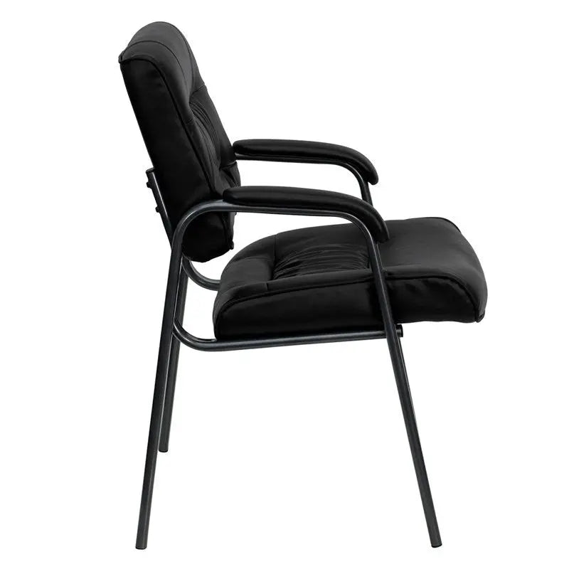 Silkeborg Black Leather Executive Side Reception/Guest Chair w/Titanium Frame iHome Studio
