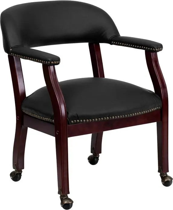 Silkeborg Black Top Grain Leather Conference Chair w/Casters iHome Studio